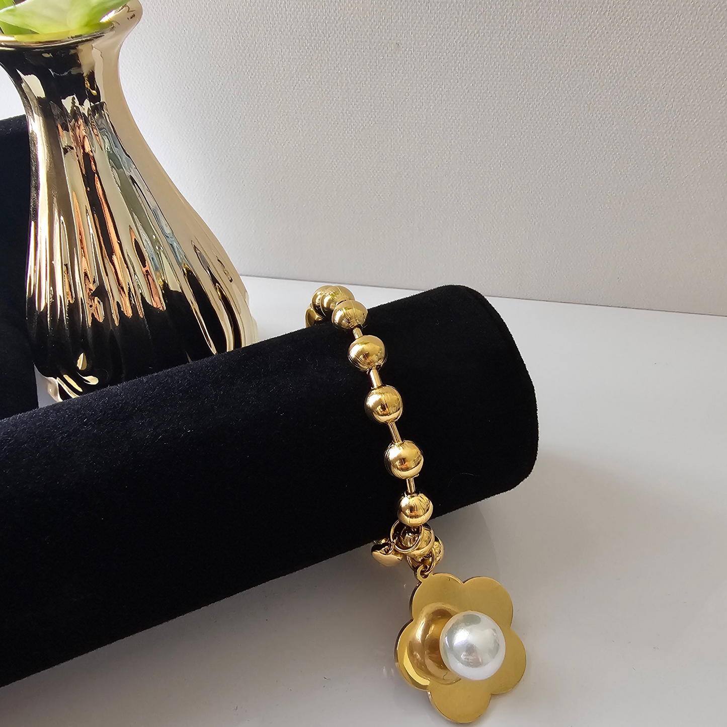 Bead Chain Bracelet with Flower Pearl