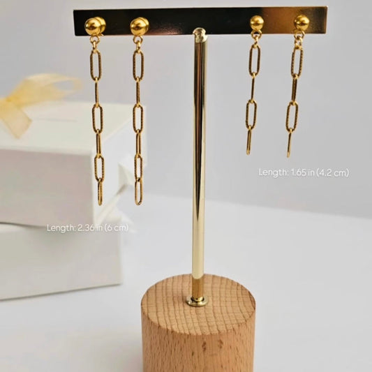 Golden paperclip chain drop earrings