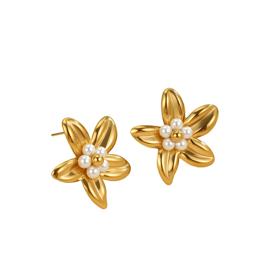 Golden Bloom Pearls Stud Earrings