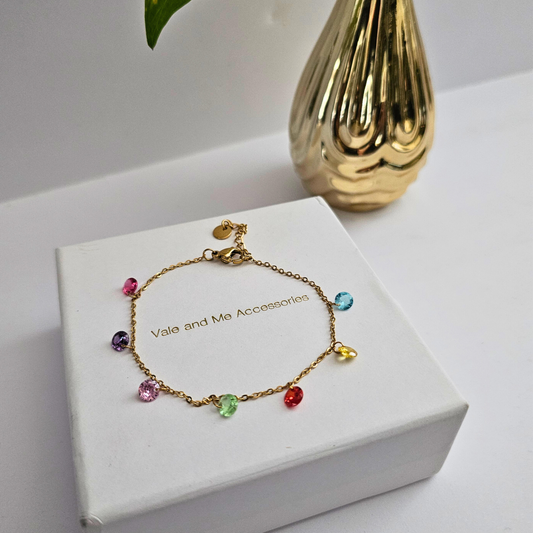 Dainty Multicolor Crystal Charm Bracelet