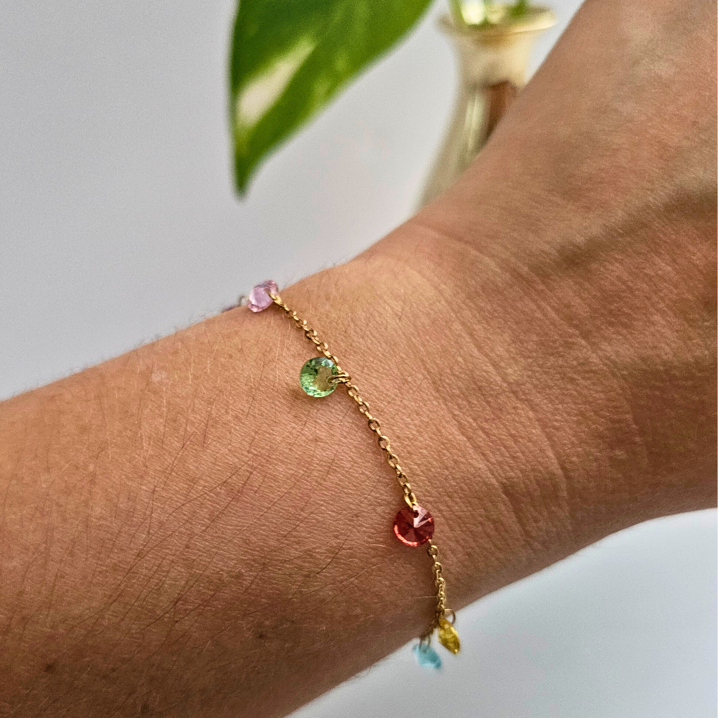 Dainty Multicolor Crystal Charm Bracelet