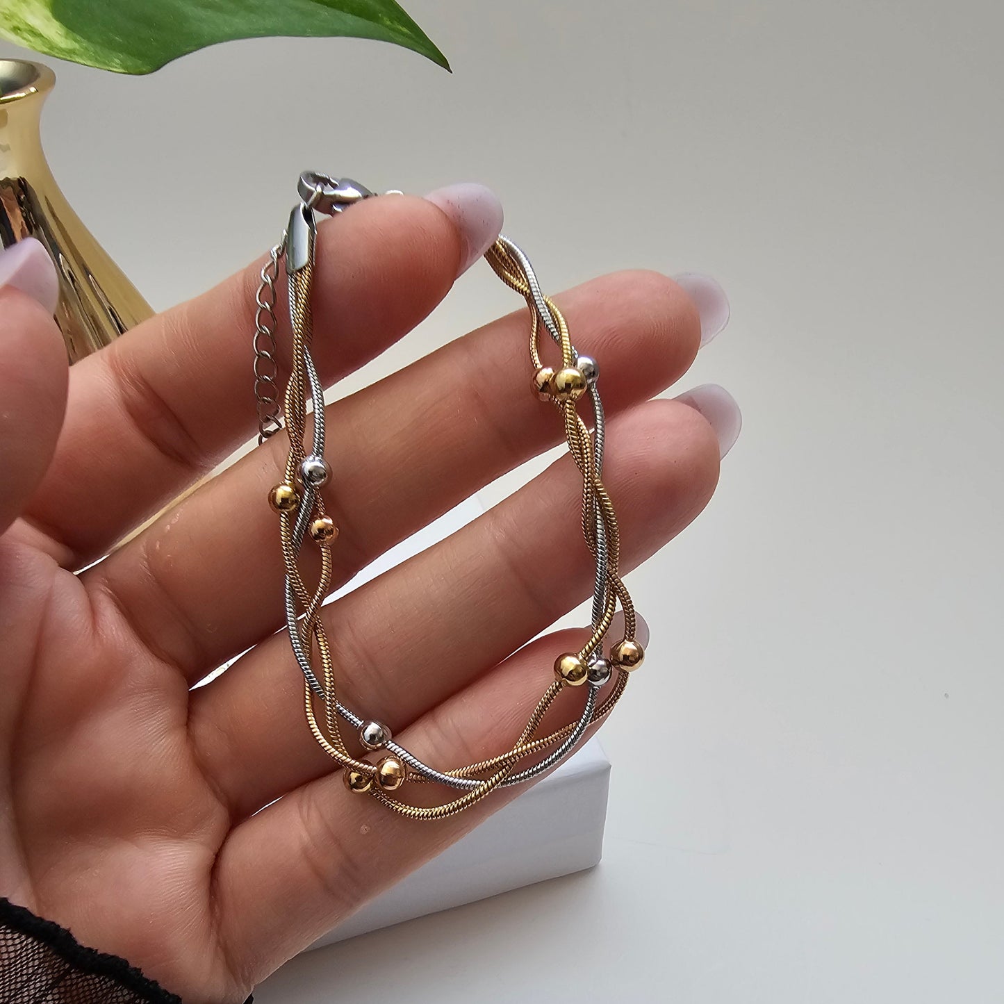 Tri-Colors Layered Snake Chain Bracelet