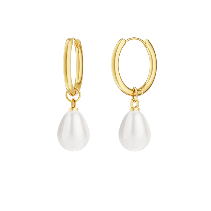 Pearl Drop Huggie Hoop Earrings