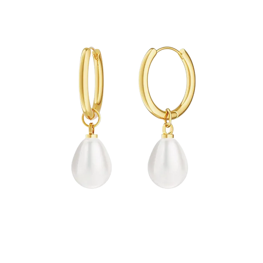 Pearl Drop Huggie Hoop Earrings