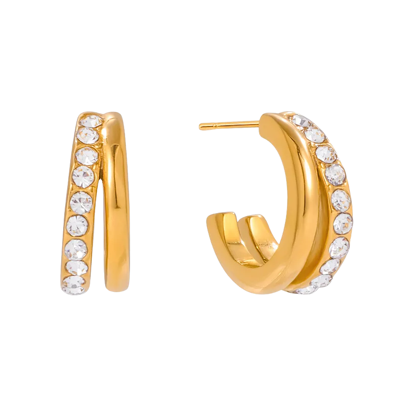 Double ring pave hoop earrings