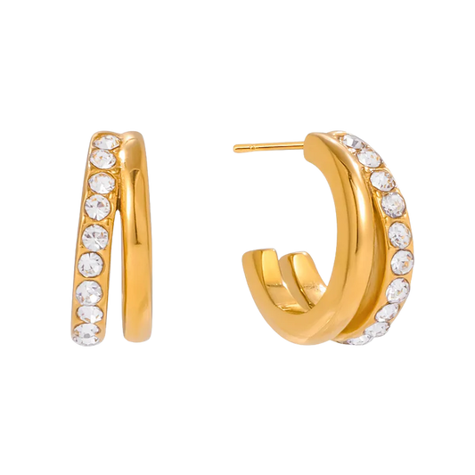 Double ring pave hoop earrings